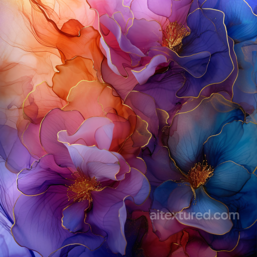 Alcohol Ink PBR Texture with Vibrant Floral Swirls and Gold Highlights texture preview