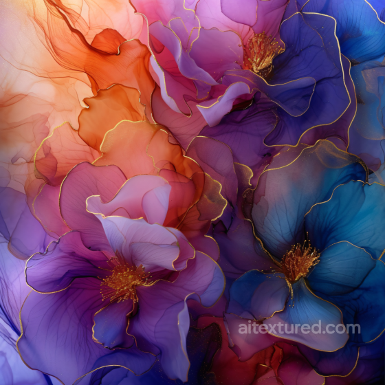 Alcohol Ink PBR Texture with Vibrant Floral Swirls and Gold Highlights Alcohol ink texture preview