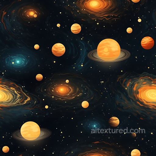 Space PBR Texture Featuring Stylized Planets and Vivid Nebula Clouds seamless Star, space, planets PBR texture