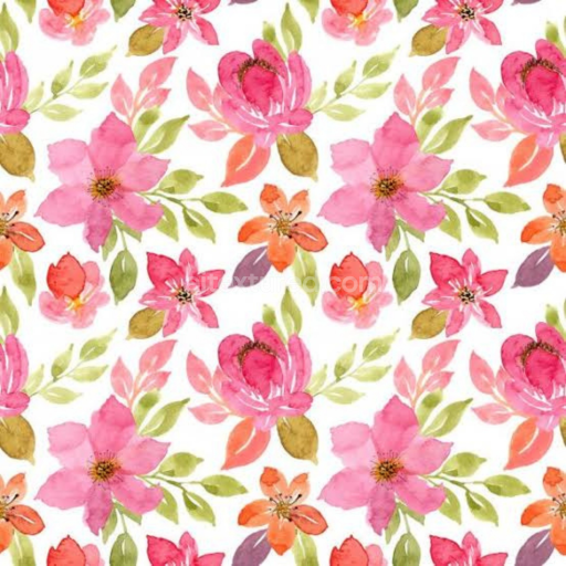 Seamless 3D PBR Pink Flower Watercolor Fabric Texture with Floral Pattern