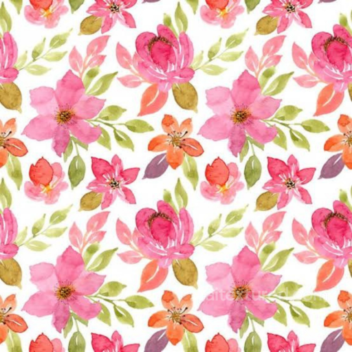 Pink Flower Watercolor Fabric Texture with Floral Pattern seamless Pink Flower PBR texture