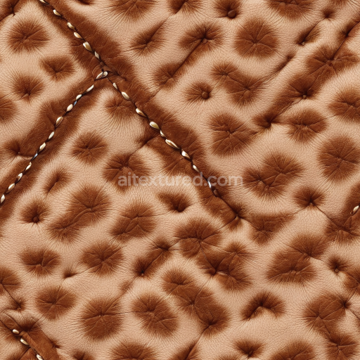 Seamless 3D tufted tan leather upholstery PBR texture with stitched panels