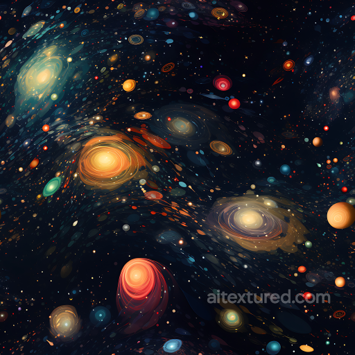 Space PBR Texture Featuring Stylized Galaxy Clusters & Orbital Stars seamless Star, space, planets PBR texture