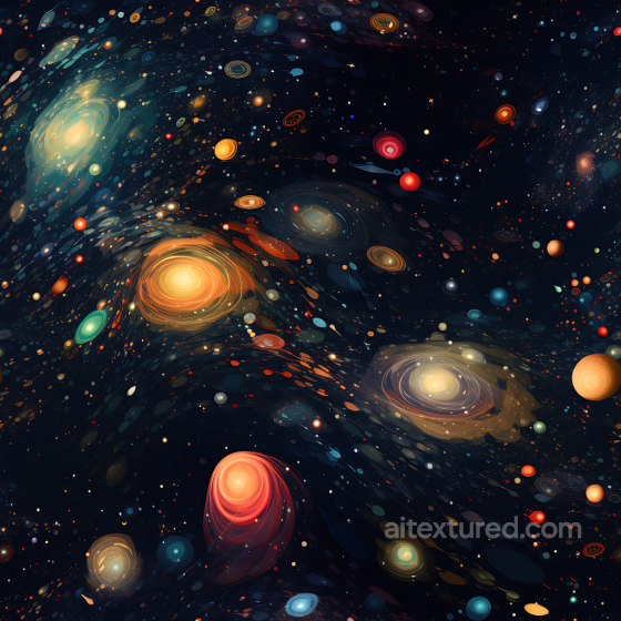 Space PBR Texture Featuring Stylized Galaxy Clusters & Orbital Stars Star, space, planets texture preview