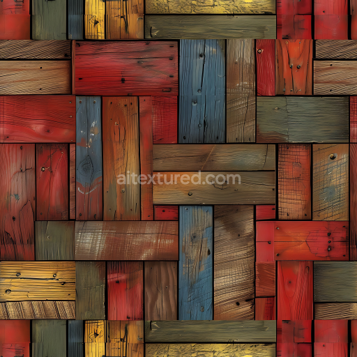 Seamless 3D PBR Texture of Rustic Painted Wood Panels with Multicolor Grain and Knots