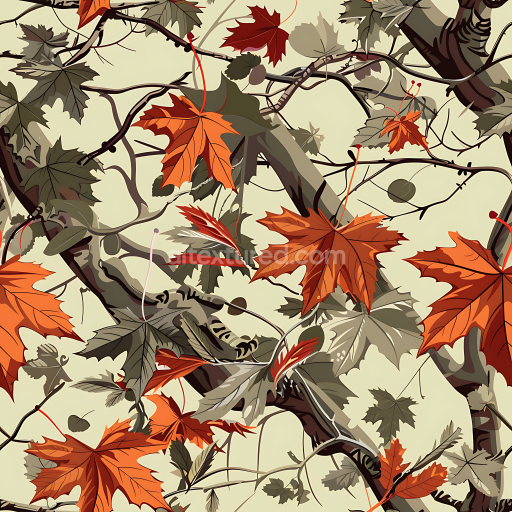 Seamless 3D Autumn Forest Camouflage PBR Texture with Orange and Brown Leaf Pattern