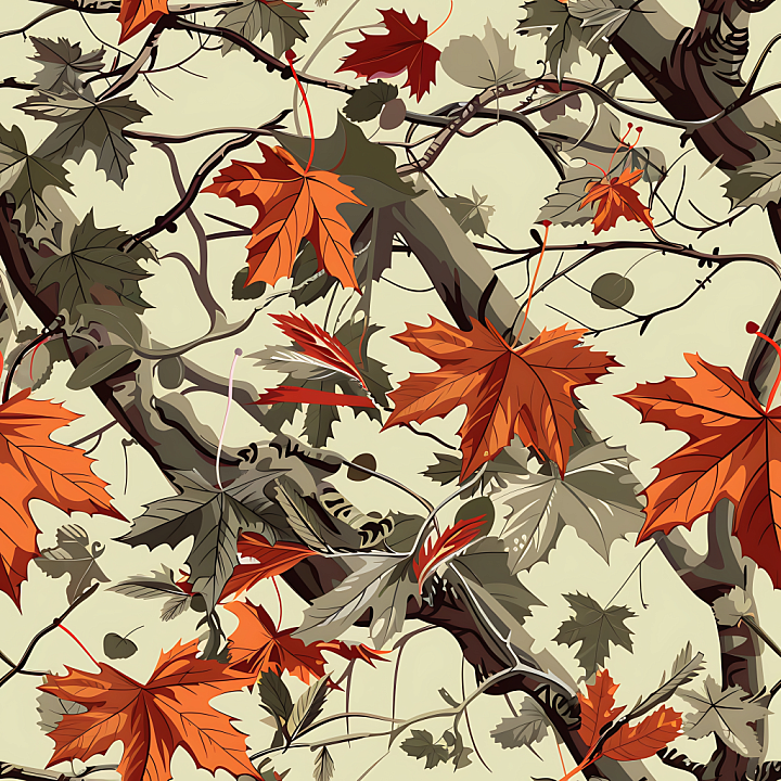 Autumn Forest Camouflage with Orange and Brown Leaf Pattern seamless PBR texture preview