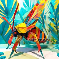 seamless Seamless 3D PBR Texture Featuring Vibrant Origami-Style Insect with Geometric Color Blocks texture 8k free download PBR