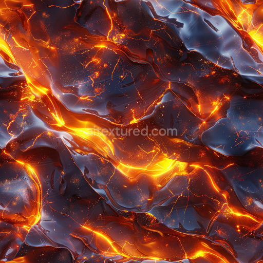 Seamless 3D PBR Glossy Texture with Fiery Lava Glow and Volcanic Flow