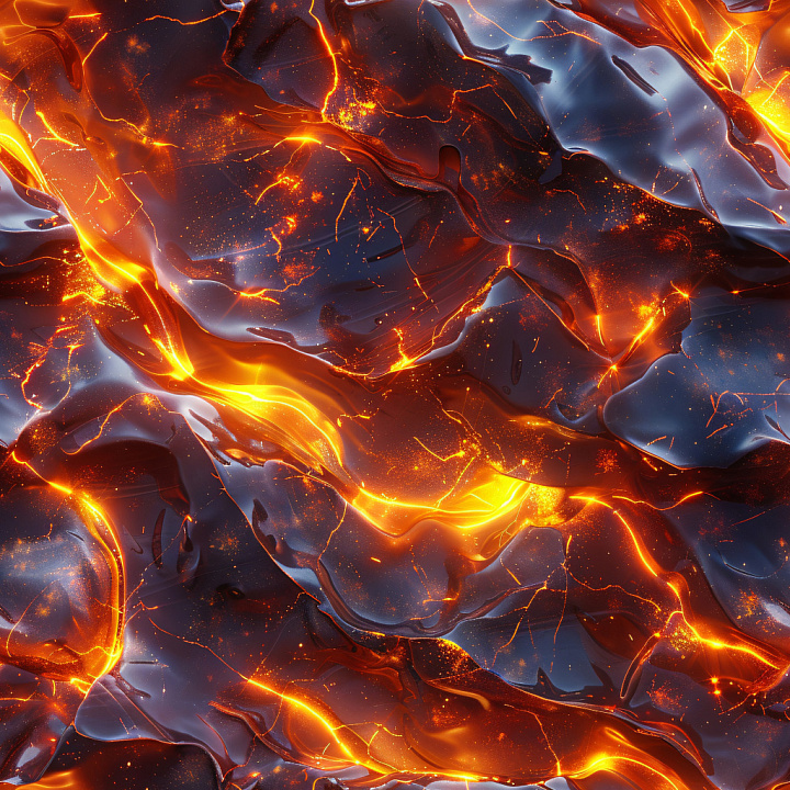 Glossy with Fiery Lava Glow and Volcanic Flow seamless PBR texture preview