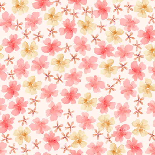 Watercolor Cherry Floral Texture with Soft Pastel Flowers seamless Watercolor Cherry PBR texture