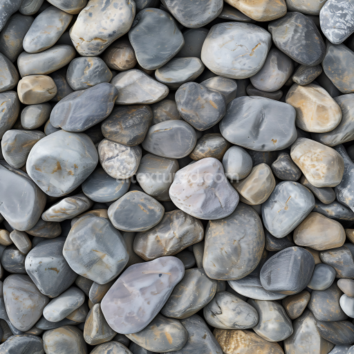 Preview — Seamless 3D Pebble Stone Ground PBR Texture with Smooth Rounded Rocks and Natural Color Variation