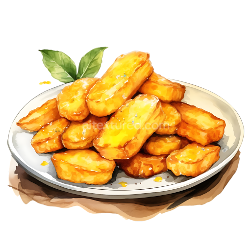 Fried Plantains Breakfast Plate Illustration with Fresh Leaves