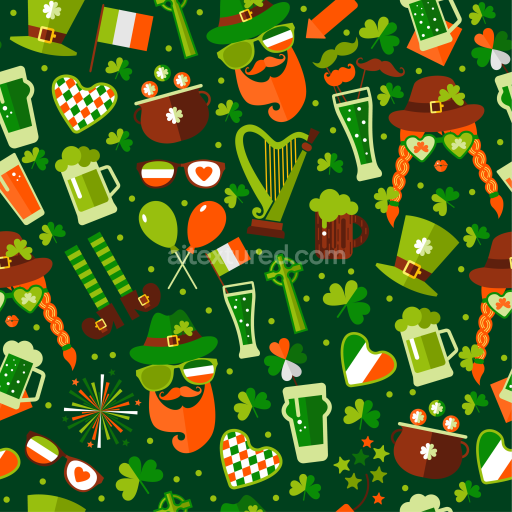 Seamless 3D PBR St Patrick festive cartoon pattern texture with icons