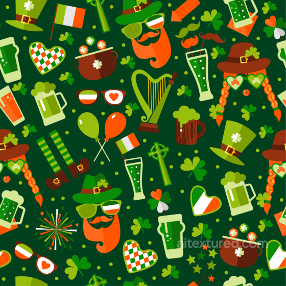 St Patrick Festive Cartoon Pattern Texture With Icons St patrick texture preview