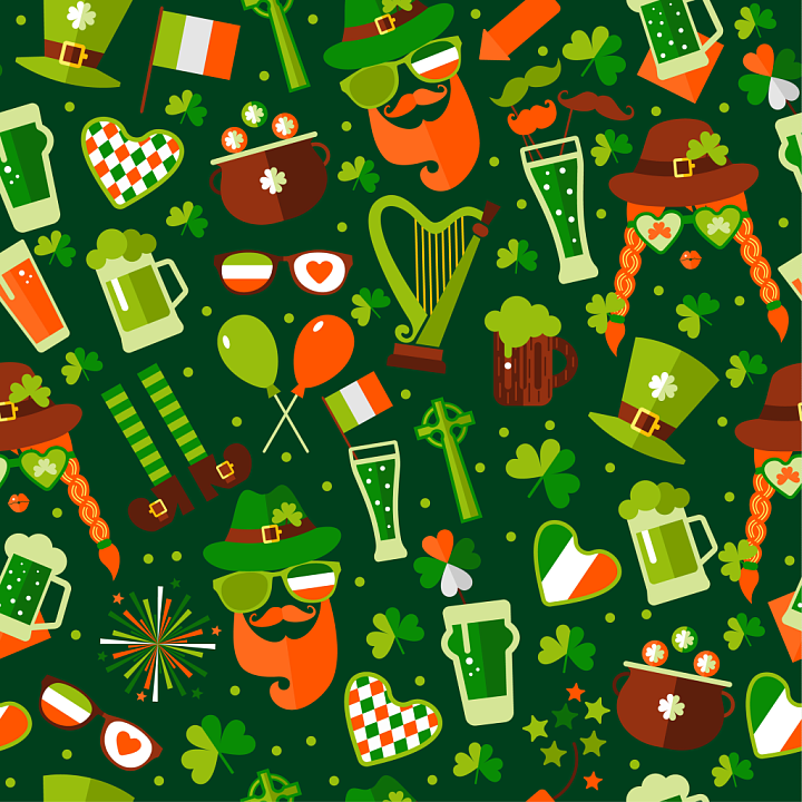 St Patrick Festive Cartoon Pattern With Icons seamless PBR texture preview