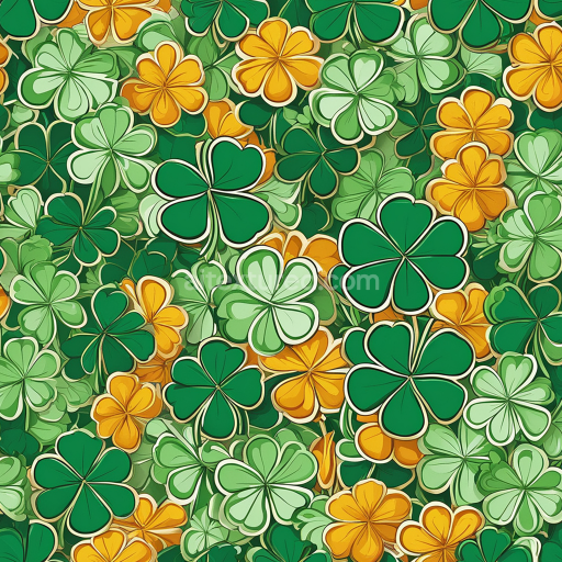Seamless 3D PBR Shamrock Pattern Texture with Green and Orange Clover Leaves