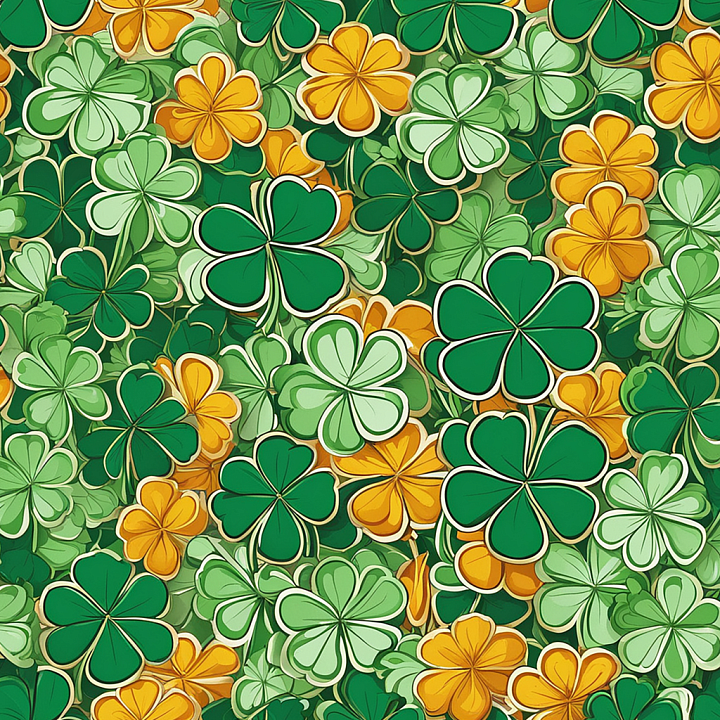 Shamrock Pattern with Green and Orange Clover Leaves seamless PBR texture preview