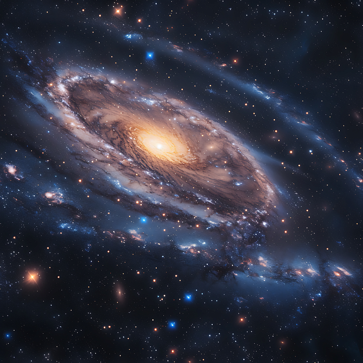 of a Spiral Galaxy with Cosmic Starfield and Glowing Nebula Clouds seamless PBR texture preview