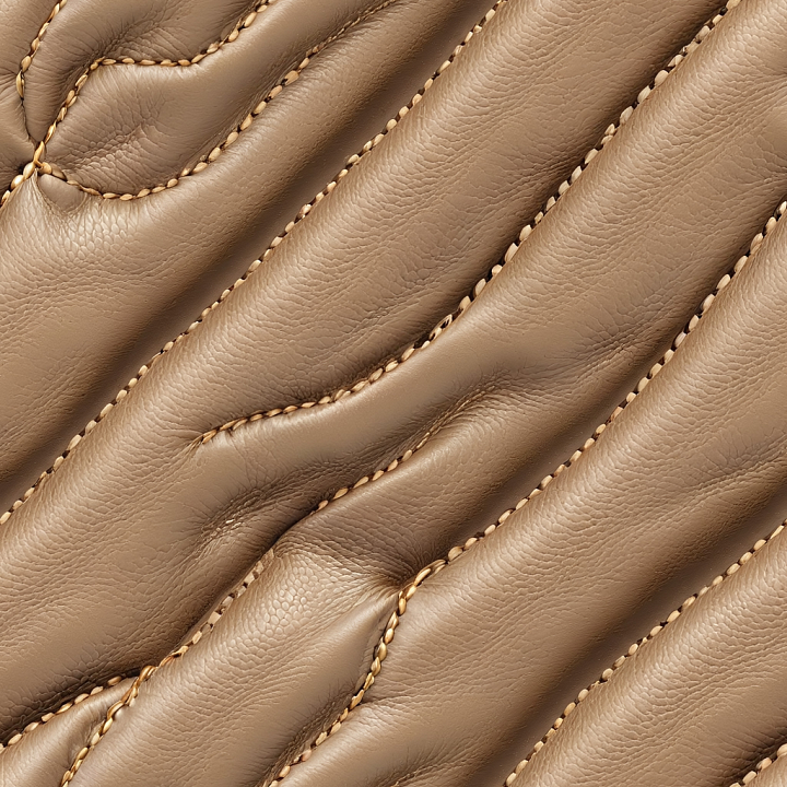 Quilted Beige Leather with Detailed Stitching and Soft Grain seamless PBR texture preview