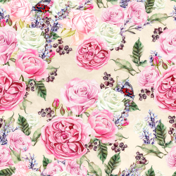 seamless Seamless 3D PBR Floral Texture Featuring Pink and White Roses with Butterflies and Green Foliage texture 8k free download PBR