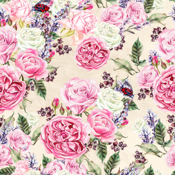 Floral Texture Featuring Pink and White Roses with Butterflies and Green Foliage Flower texture preview