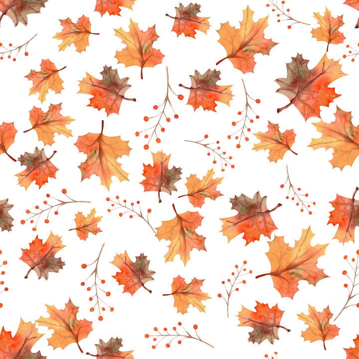 Watercolor Autumn Leaves and Berries Pattern seamless PBR texture preview