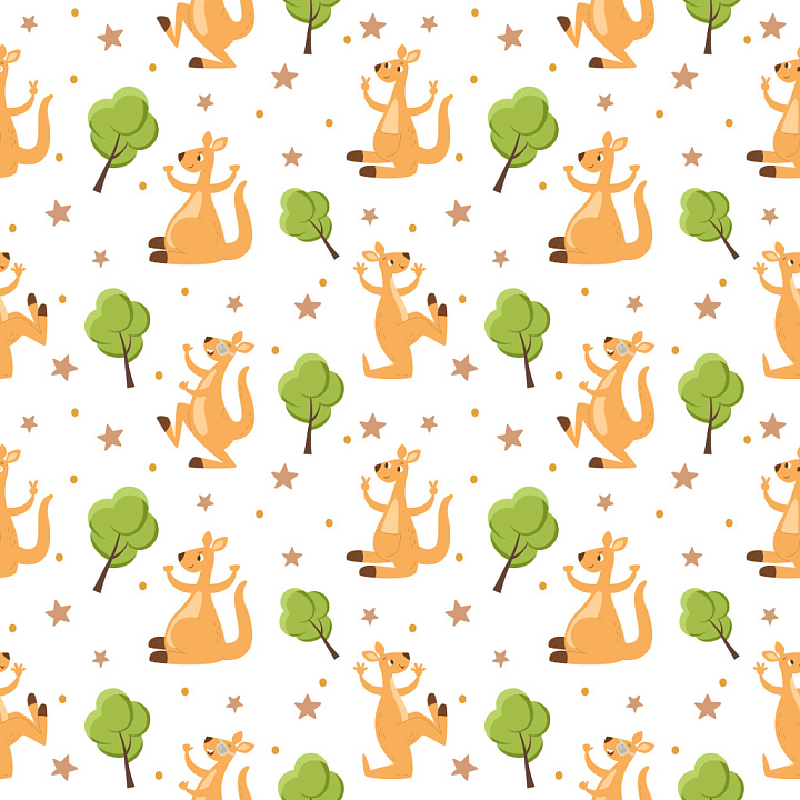 Pattern Featuring Cartoon Kangaroo and Tree Motifs with Playful Repeat… seamless PBR texture preview