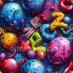seamless Seamless 3D PBR Graffiti Texture Featuring Colorful Balloon Letters and Urban Wall Background texture 8k free download PBR