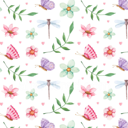 seamless Seamless 3D PBR Texture with Watercolor Butterflies and Floral Motifs texture 8k free download PBR