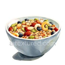 seamless Breakfast Muesli Bowl with Nuts, Seeds, and Berries Illustration texture 8k free download PBR
