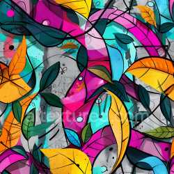 seamless Seamless 3D PBR Graffiti Texture Featuring Colorful Abstract Leaves and Urban Concrete Base texture 8k free download PBR