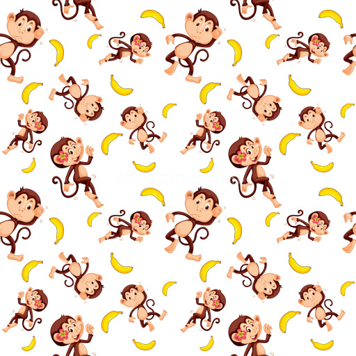 Pattern Bundle - Seamless 3D Pattern PBR Texture with Playful Monkey and Banana Motifs on White Background texture preview