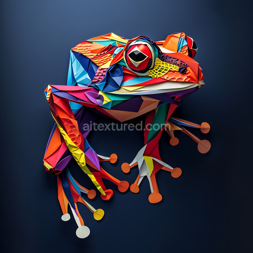 Seamless 3D PBR Texture of Vibrant Origami-Style Frog with Geometric Color Blocks
