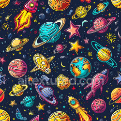 seamless Seamless 3D Cartoon Space PBR Texture Featuring Vibrant Planets and Rockets texture 8k free download PBR