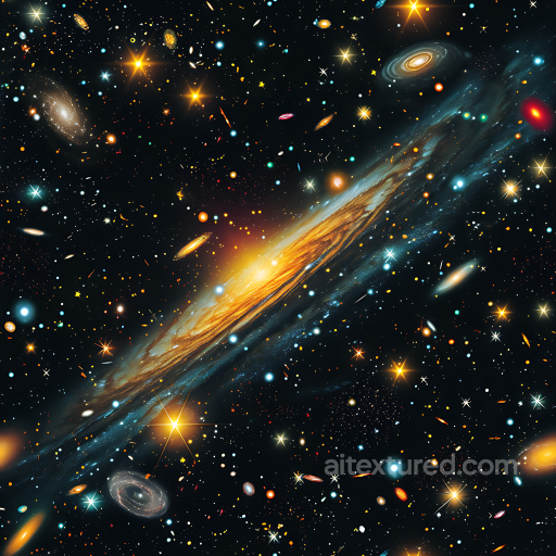Space PBR Texture Featuring Spiral Galaxies and Starfield with Golden Highlights seamless Star, space, planets PBR texture