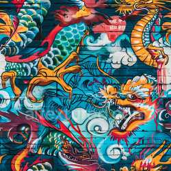 seamless Seamless 3D PBR Graffiti Texture Featuring Vibrant Blue and Orange Dragon Mural texture 8k free download PBR