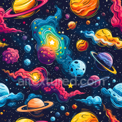 seamless Seamless 3D Space PBR Texture Featuring Stylized Colorful Planets and Nebula Clouds texture 8k free download PBR