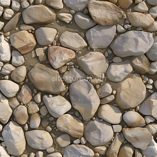 Seamless 3D PBR Texture of Smooth River Stones on Sandy Ground