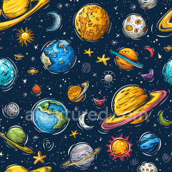 seamless Seamless 3D Space PBR Texture of Colorful Hand-Drawn Planets and Stars texture 8k free download PBR