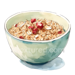seamless Watercolor Style Wild Rice Cereal Bowl Breakfast Illustration with Red Berries texture 8k free download PBR