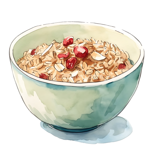 Watercolor Style Wild Rice Cereal Bowl Breakfast Illustration with Red Berries