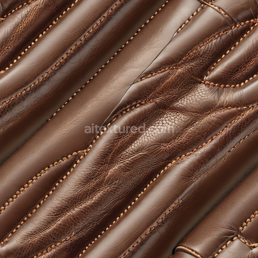 Seamless 3D Quilt-Stitched Brown Leather PBR Texture with Mixed Grain Patterns