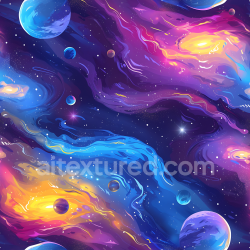 seamless Seamless 3D PBR Space Texture with Vibrant Nebula Clouds and Colorful Planets texture 8k free download PBR