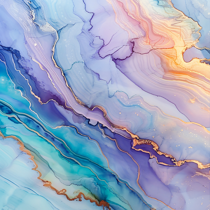 Alcohol Ink with Pastel Teal, Lavender, and Gold Fluid Waves seamless PBR texture preview