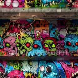 seamless Seamless 3D PBR Graffiti Texture Featuring Colorful Skull Street Art on Urban Wall texture 8k free download PBR