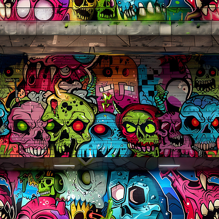 Graffiti Featuring Colorful Skull Street Art on Urban Wall seamless PBR texture preview