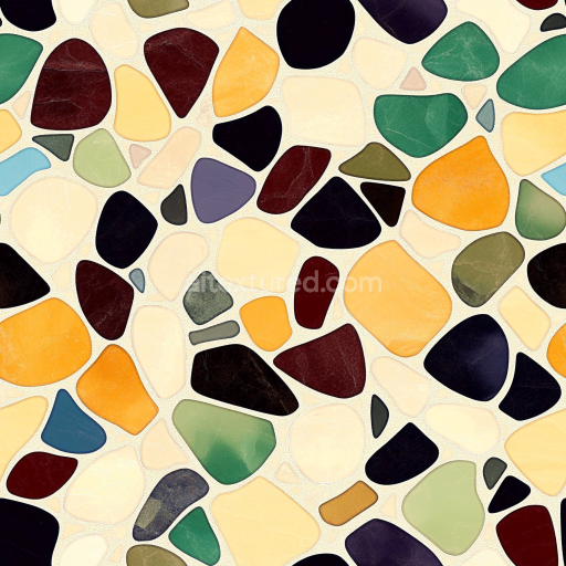 Seamless 3D Colorful Stone Chip Mosaic PBR Texture with Irregular Pebble Shapes texture preview