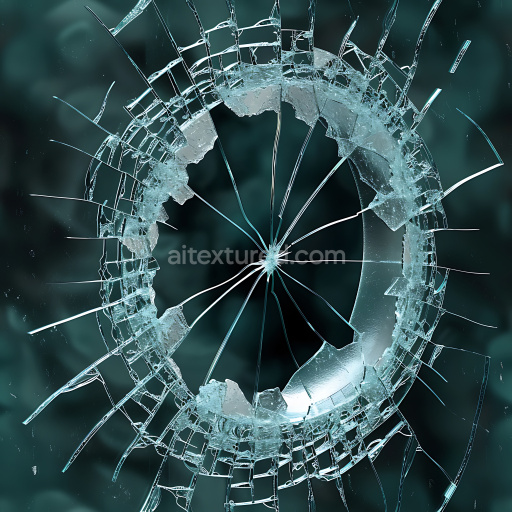 Seamless 3D shattered glass cracked holes PBR texture with radial fracture pattern