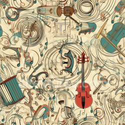 seamless Seamless 3D PBR Texture with Vintage Musical Instruments and Notes Pattern texture 8k free download PBR